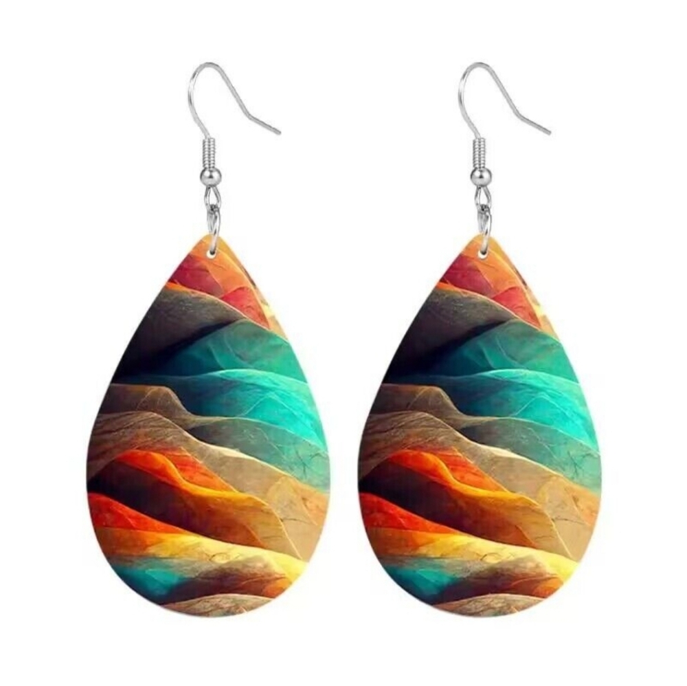 Water Wave Mountain Style Drop Colorful Double-Sided Bohemian Leather Earrings